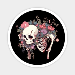 Sad Skeleton with Flowers Magnet